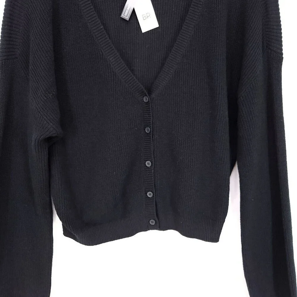 BP. Crochet Cardigan Plus Size 2X Black Button Up Cropped Long Sleeve - Picture 9 of 13